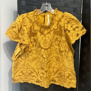 Anthropologie Yellow Eyelet Top - Medium Petite